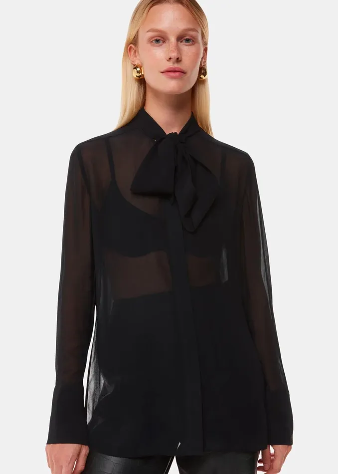 Women Tops Whistles Black Amy Tie Detail Blouse