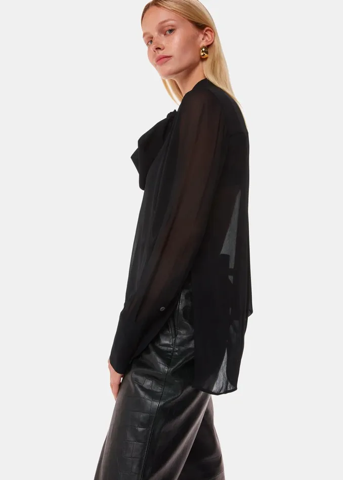 Women Tops Whistles Black Amy Tie Detail Blouse