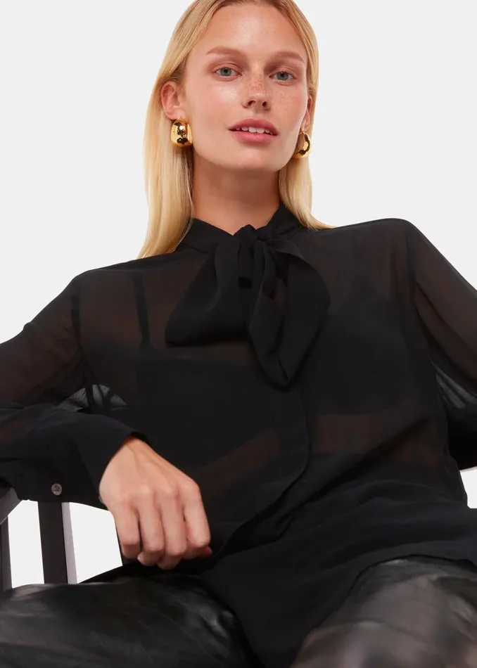 Women Tops Whistles Black Amy Tie Detail Blouse