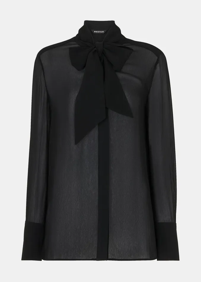 Women Tops Whistles Black Amy Tie Detail Blouse