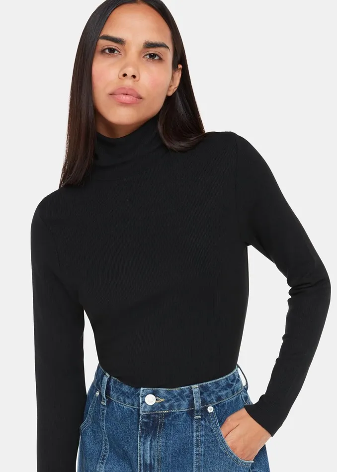 Women Tops Whistles Black Essential Ribbed Polo