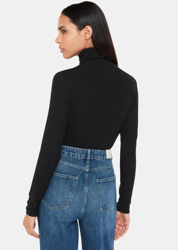 Women Tops Whistles Black Essential Ribbed Polo