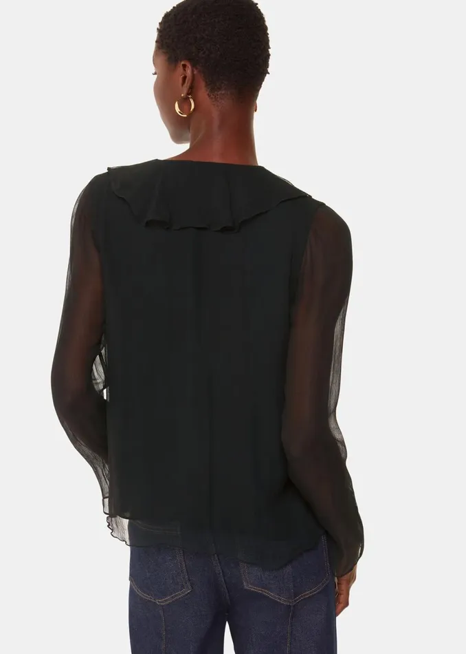 Women Tops Whistles Black Ruffle Collar Detail Blouse