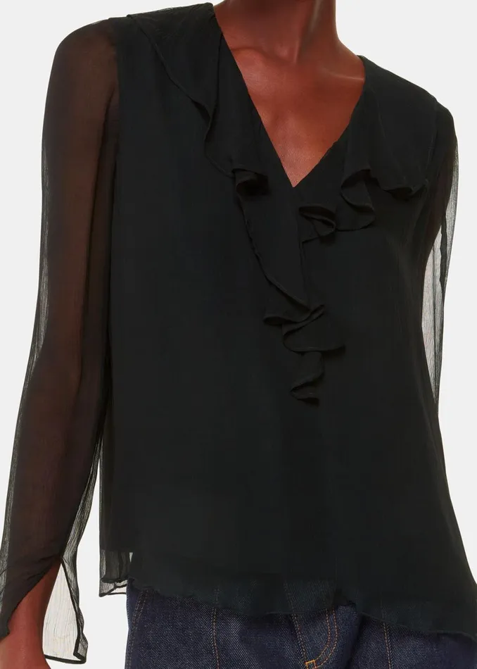 Women Tops Whistles Black Ruffle Collar Detail Blouse