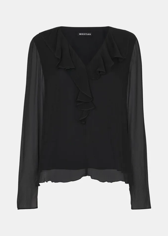 Women Tops Whistles Black Ruffle Collar Detail Blouse