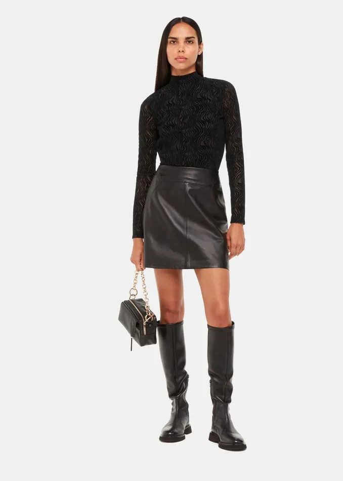 Women Tops Whistles Black Squiggle Mesh Top