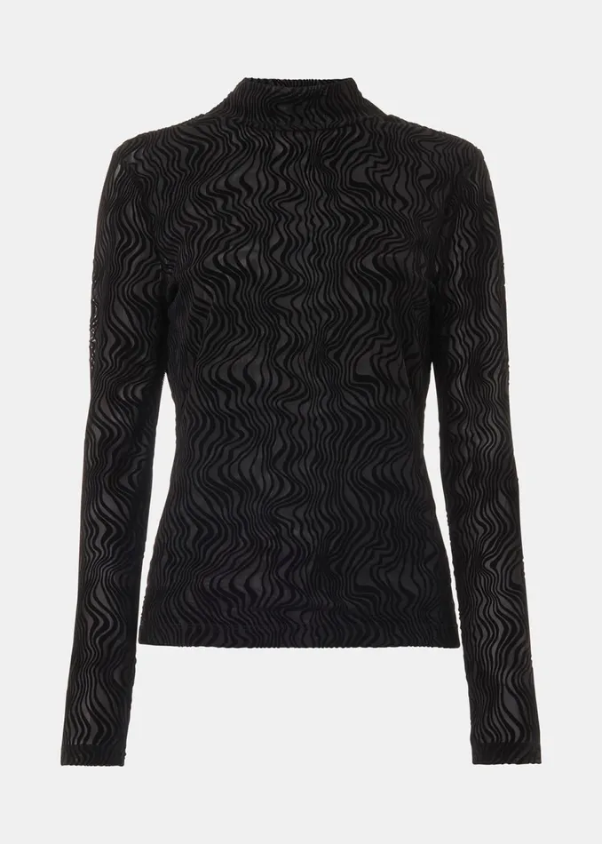 Women Tops Whistles Black Squiggle Mesh Top