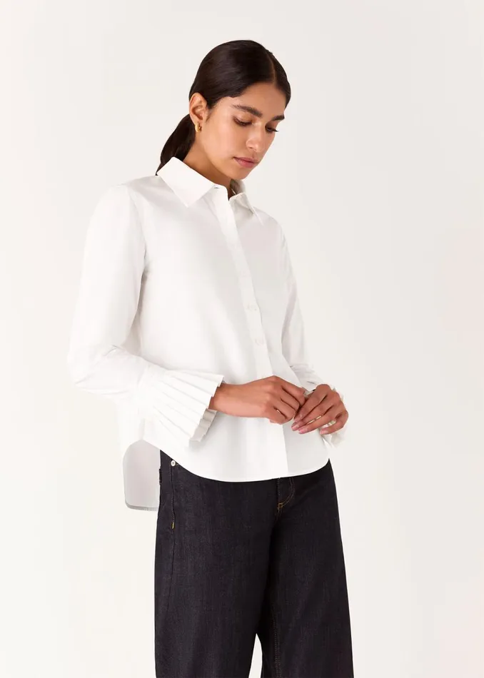 Women Tops Whistles White Marcy Pleated Cuff Shirt