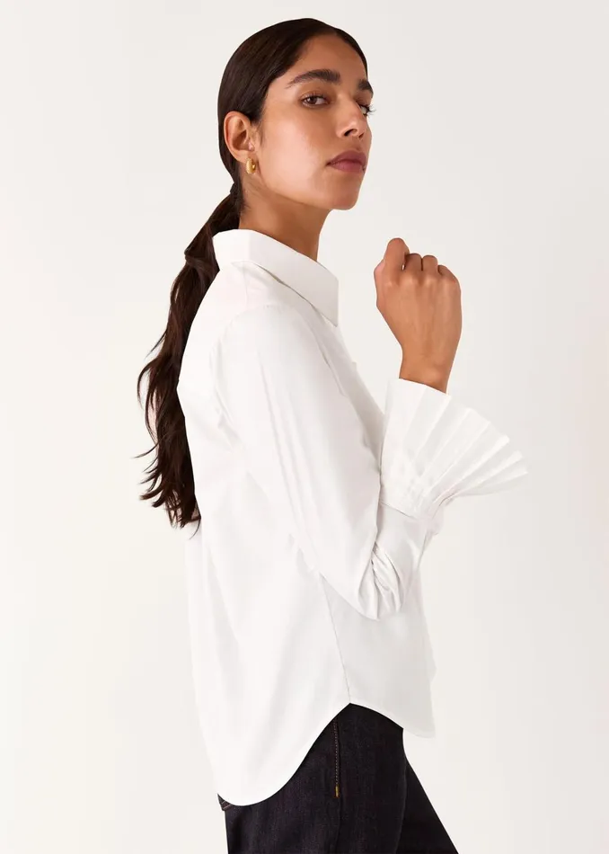 Women Tops Whistles White Marcy Pleated Cuff Shirt