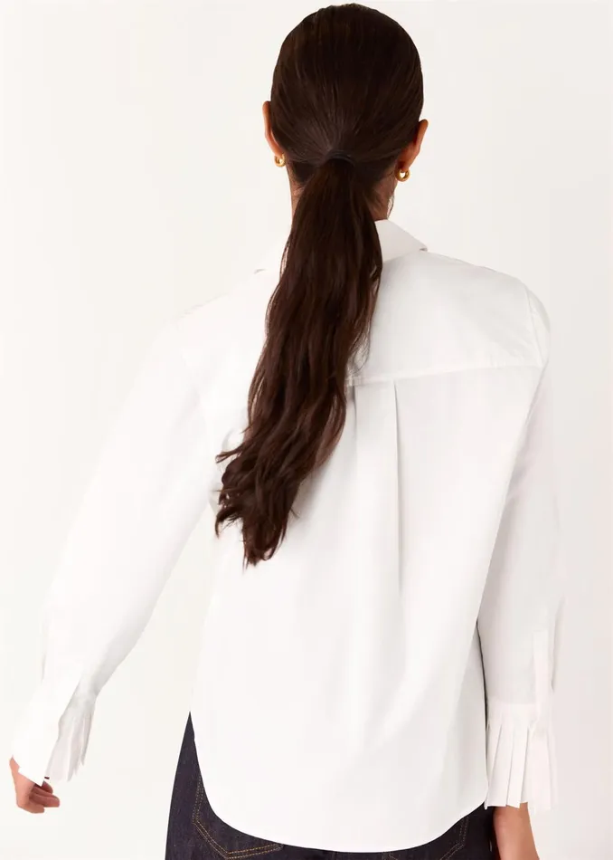 Women Tops Whistles White Marcy Pleated Cuff Shirt