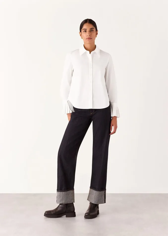 Women Tops Whistles White Marcy Pleated Cuff Shirt