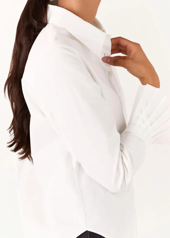 Women Tops Whistles White Marcy Pleated Cuff Shirt