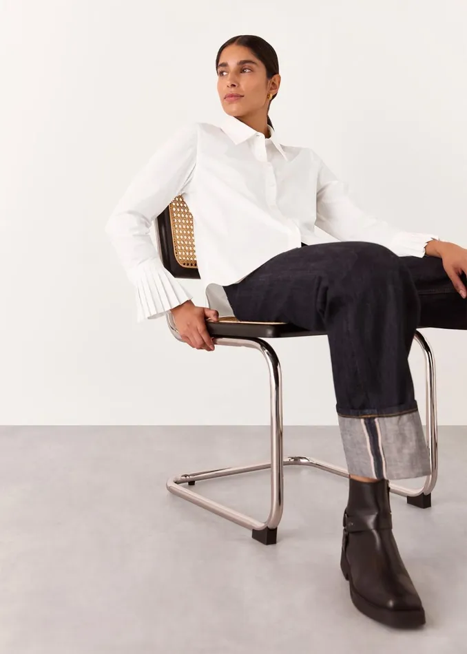 Women Tops Whistles White Marcy Pleated Cuff Shirt