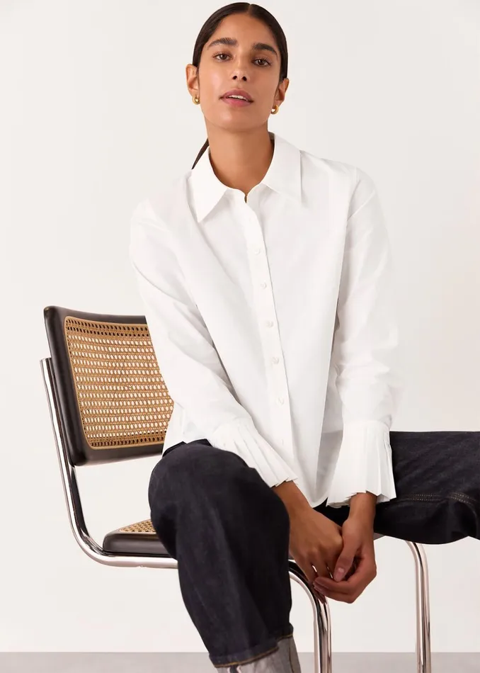 Women Tops Whistles White Marcy Pleated Cuff Shirt