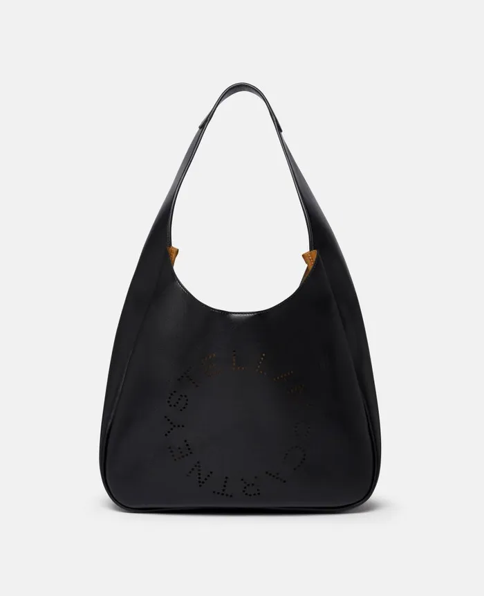 Women Tote Bags Stella McCartney Logo Slouchy Hobo Tote Bag Pitch Black