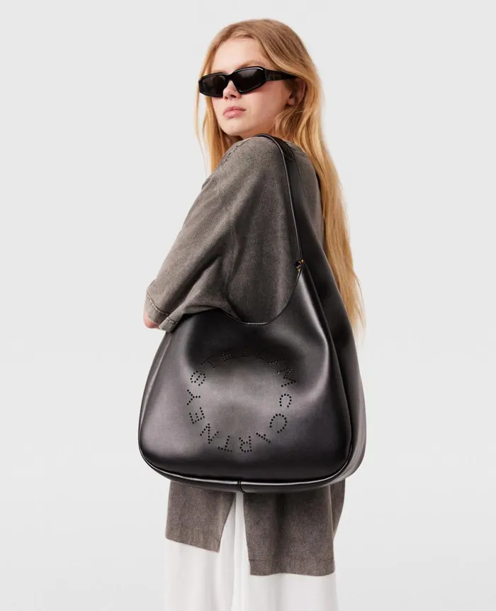 Women Tote Bags Stella McCartney Logo Slouchy Hobo Tote Bag Pitch Black