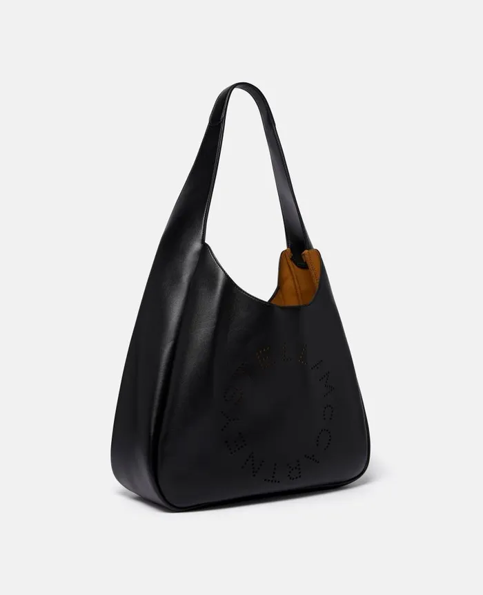 Women Tote Bags Stella McCartney Logo Slouchy Hobo Tote Bag Pitch Black