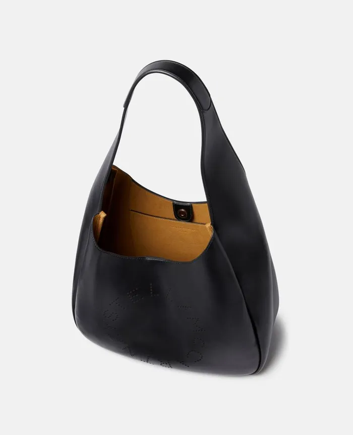Women Tote Bags Stella McCartney Logo Slouchy Hobo Tote Bag Pitch Black