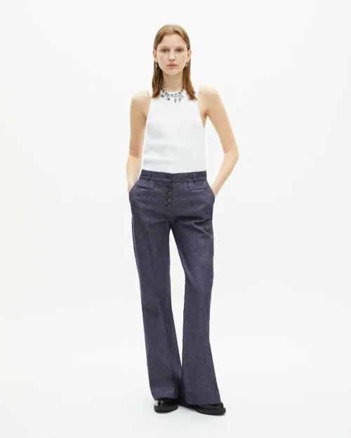 Women Trousers and Jeans The Kooples Blue Cotton And Linen Flared Pants Blue