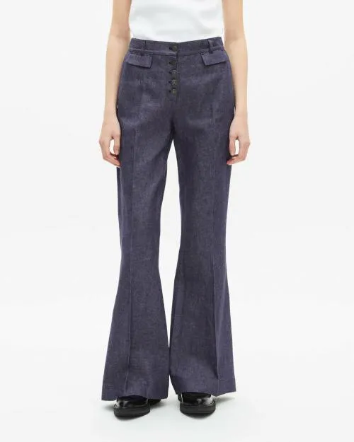 Women Trousers and Jeans The Kooples Blue Cotton And Linen Flared Pants Blue