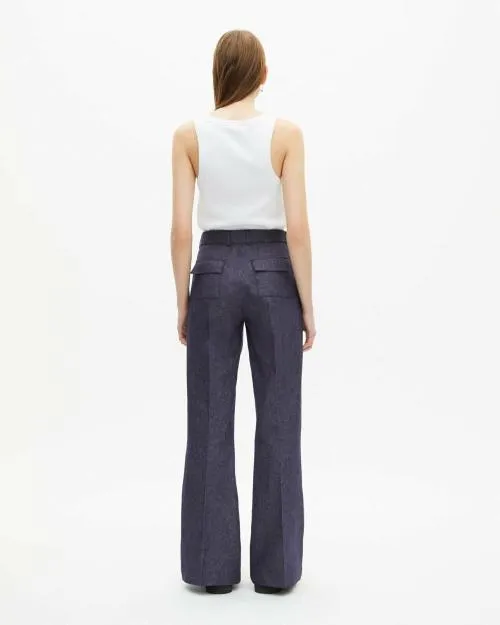 Women Trousers and Jeans The Kooples Blue Cotton And Linen Flared Pants Blue