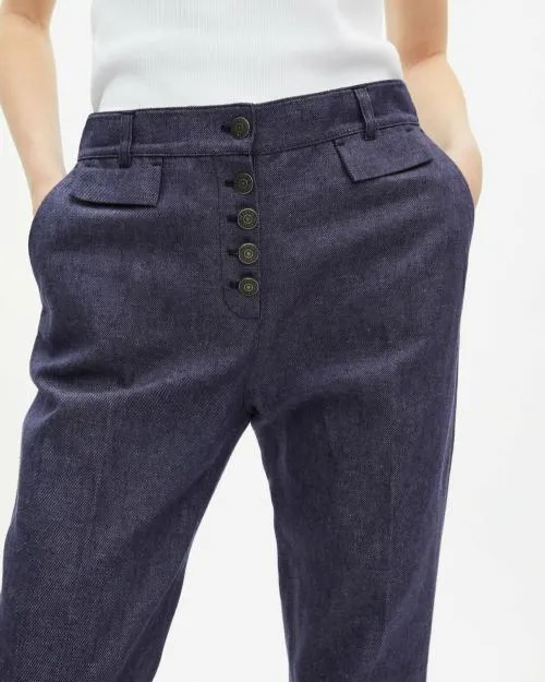 Women Trousers and Jeans The Kooples Blue Cotton And Linen Flared Pants Blue