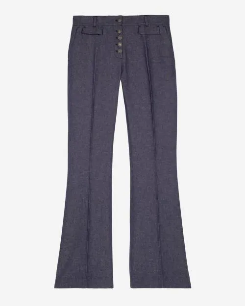 Women Trousers and Jeans The Kooples Blue Cotton And Linen Flared Pants Blue