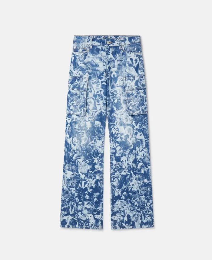 Women Trousers And Shorts Stella McCartney Animal Forest Print Cargo Jeans Blue Women Trousers And Shorts Stella McCartney Animal Forest Print Cargo Jeans Blue