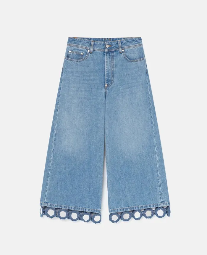 Women Trousers And Shorts Stella McCartney Mirror Crochet WideLeg Jeans Light Blue Vintage Denim Women Trousers And Shorts Stella McCartney Mirror Crochet WideLeg Jeans Light Blue Vintage Denim