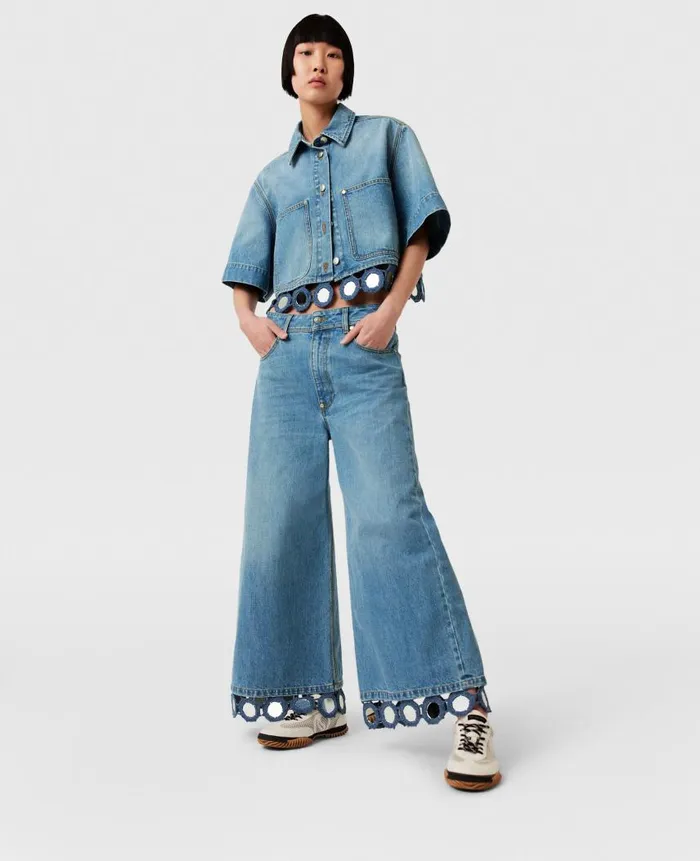 Women Trousers And Shorts Stella McCartney Mirror Crochet WideLeg Jeans Light Blue Vintage Denim