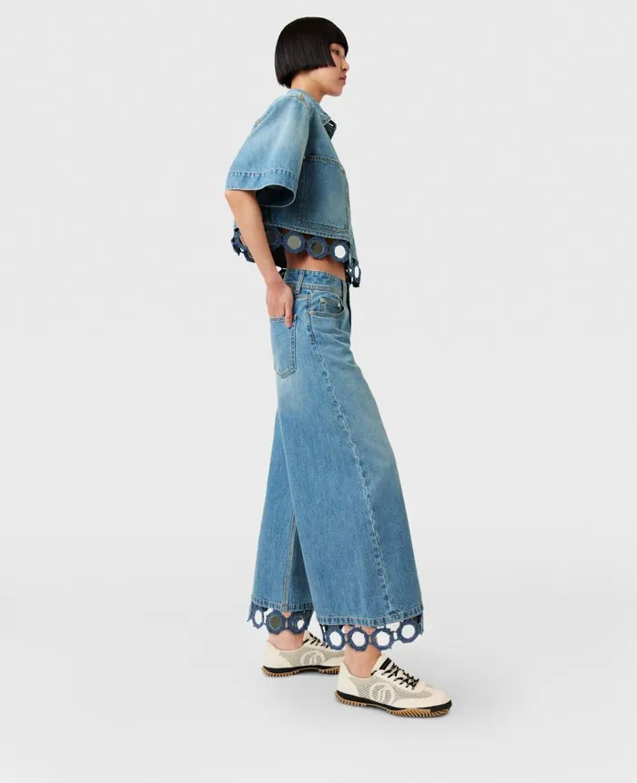 Women Trousers And Shorts Stella McCartney Mirror Crochet WideLeg Jeans Light Blue Vintage Denim