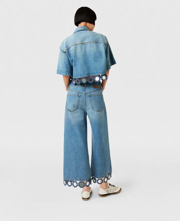 Women Trousers And Shorts Stella McCartney Mirror Crochet WideLeg Jeans Light Blue Vintage Denim