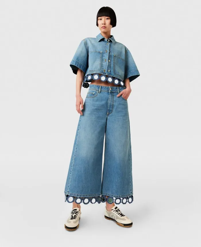 Women Trousers And Shorts Stella McCartney Mirror Crochet WideLeg Jeans Light Blue Vintage Denim