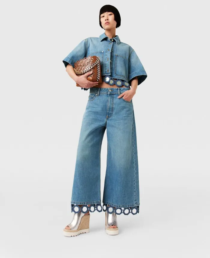 Women Trousers And Shorts Stella McCartney Mirror Crochet WideLeg Jeans Light Blue Vintage Denim