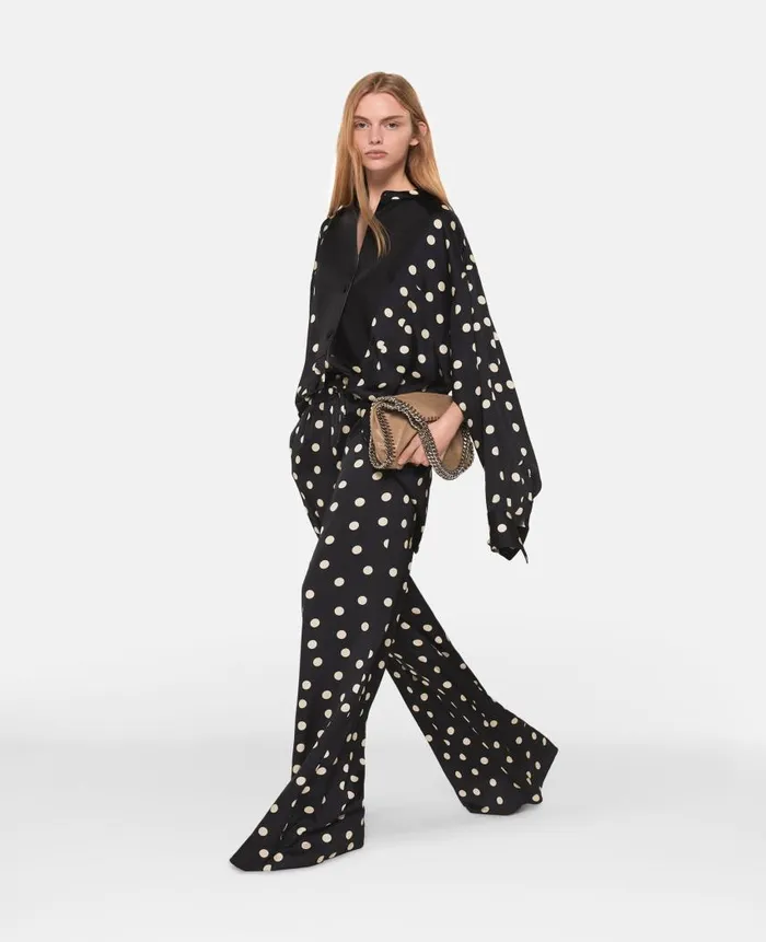 Women Trousers And Shorts Stella McCartney Polka Dot WideLeg Trousers Black With Cream