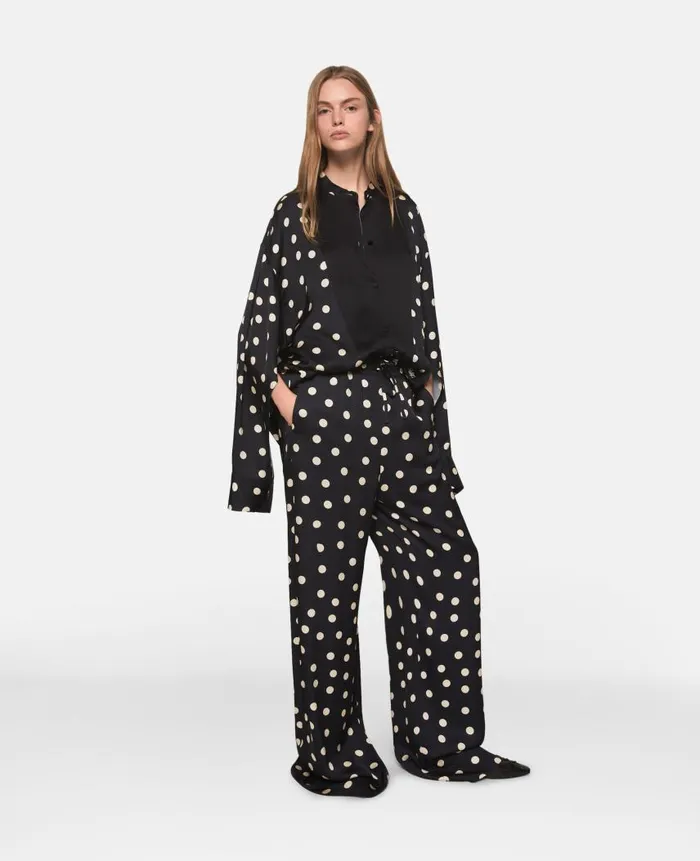 Women Trousers And Shorts Stella McCartney Polka Dot WideLeg Trousers Black With Cream