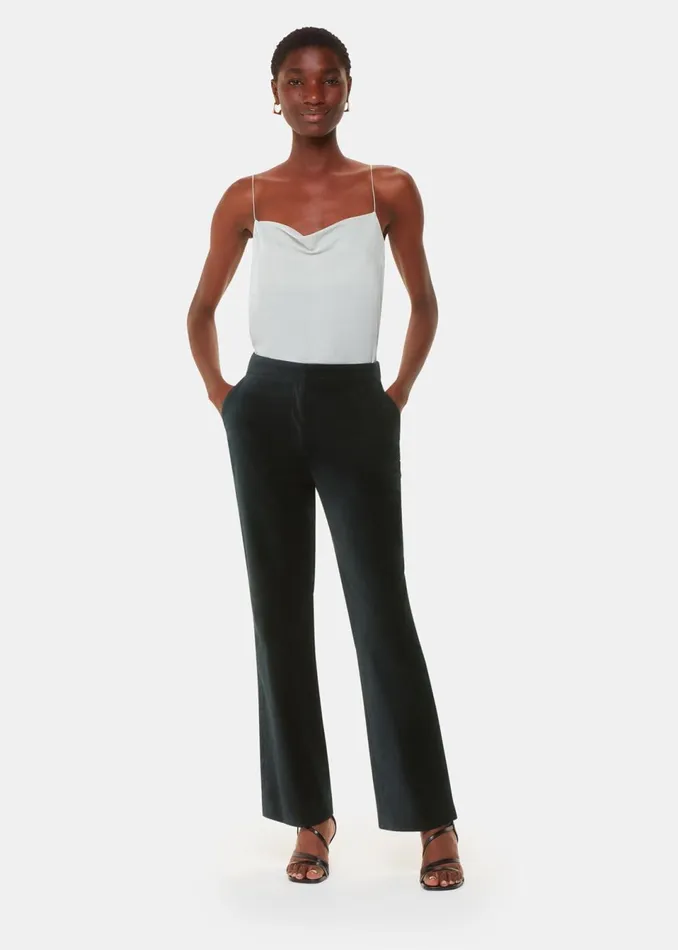 Women Trousers Whistles Black Helena Velvet Straight Trouser
