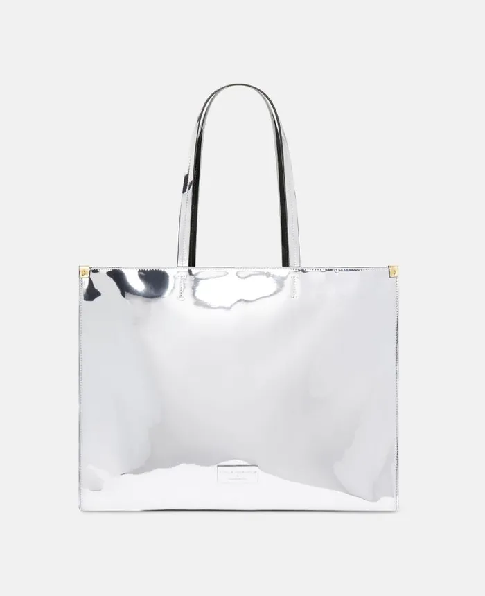 WomenUnisex Tote Bags Stella McCartney Sexy Robot Graphic Mirrored ChromeEffect Tote Bag Silver