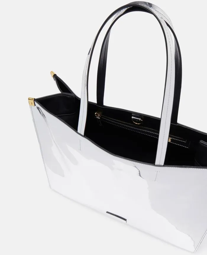 WomenUnisex Tote Bags Stella McCartney Sexy Robot Graphic Mirrored ChromeEffect Tote Bag Silver