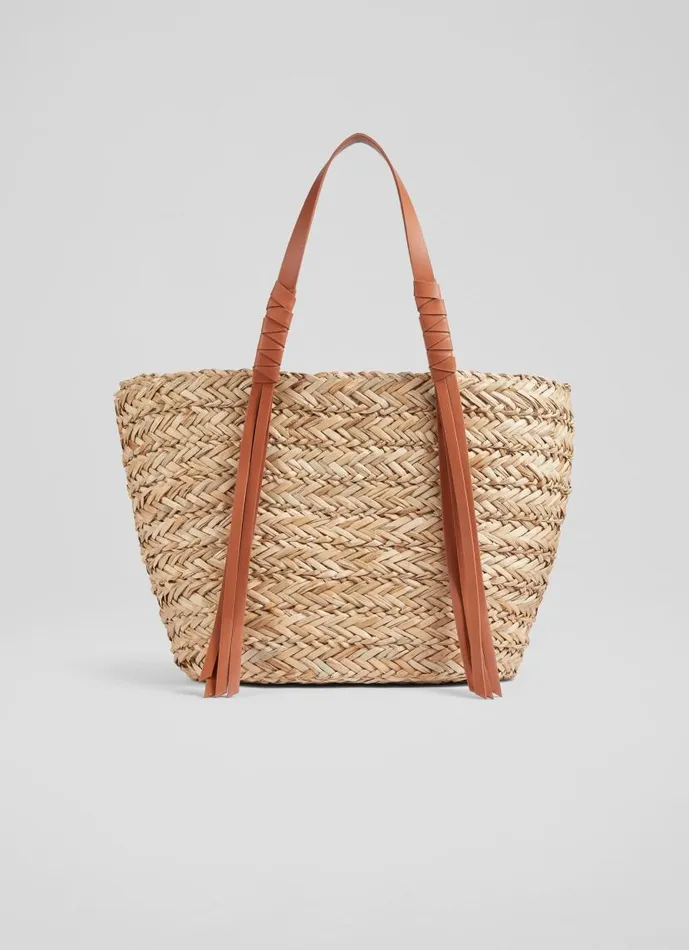 Women Violetta Tan Leather Tassel Straw Bag LKBennett Tote Bags Women Violetta Tan Leather Tassel Straw Bag LKBennett Tote Bags