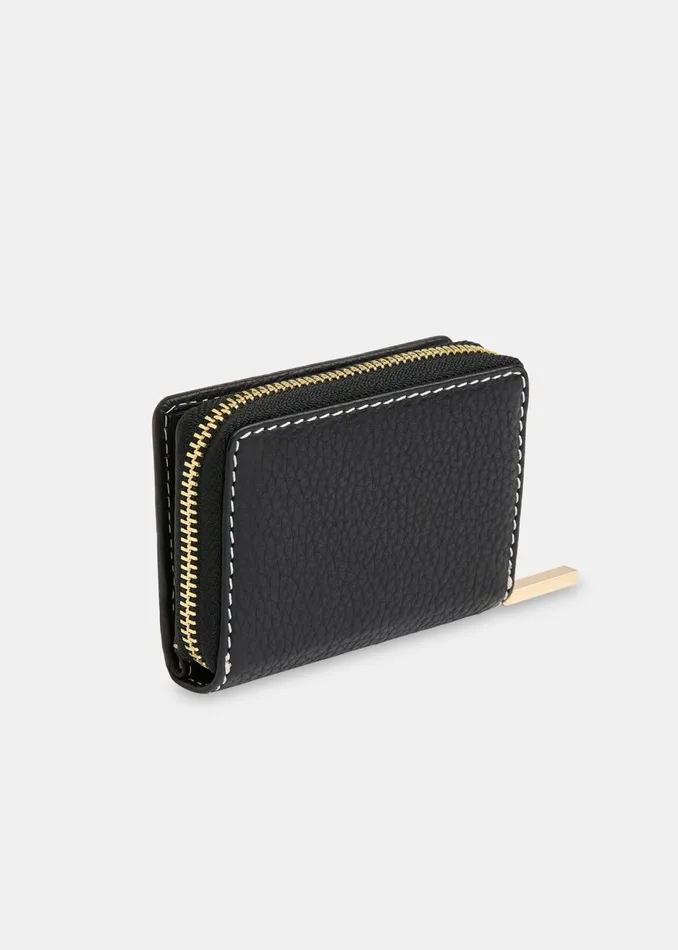 Women Wallets and Cardholders Whistles Black Koa Contrast Stitch Purse