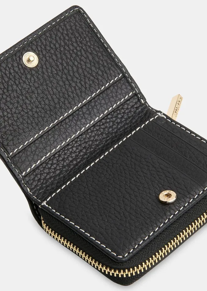 Women Wallets and Cardholders Whistles Black Koa Contrast Stitch Purse