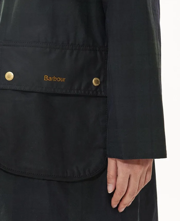 Women Waxed Jackets Barbour Printed Townfield Wax Jacket Classic Blacksage Tartan