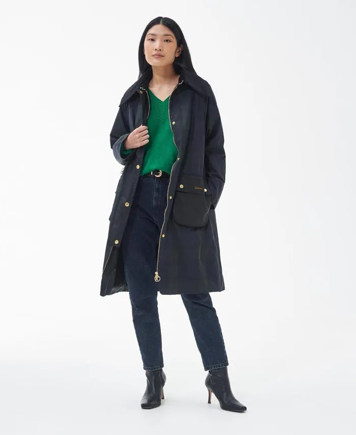 Women Waxed Jackets Barbour Printed Townfield Wax Jacket Classic Blacksage Tartan