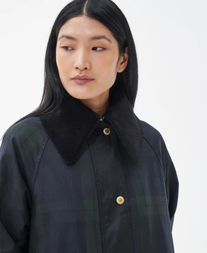Women Waxed Jackets Barbour Printed Townfield Wax Jacket Classic Blacksage Tartan