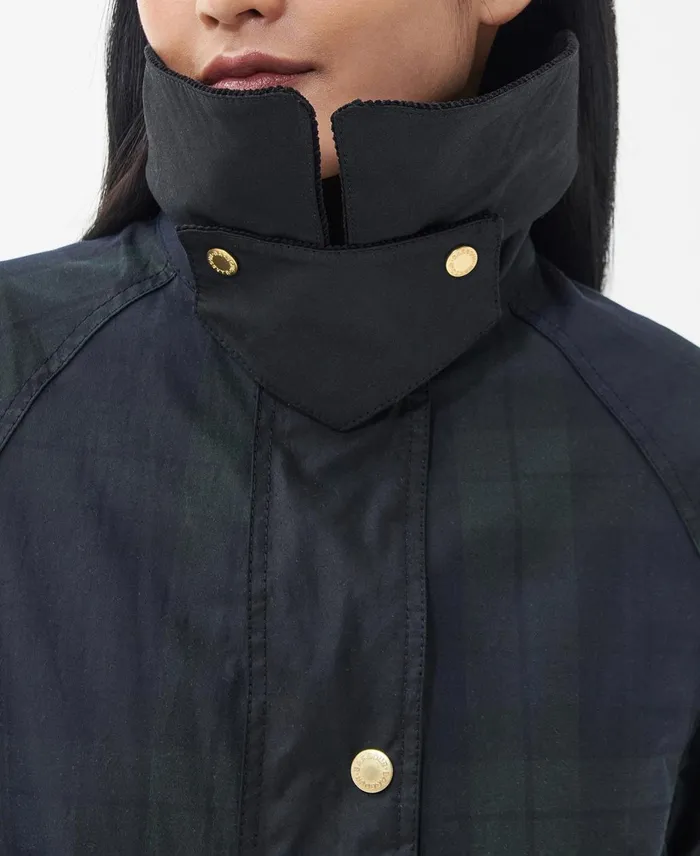 Women Waxed Jackets Barbour Printed Townfield Wax Jacket Classic Blacksage Tartan