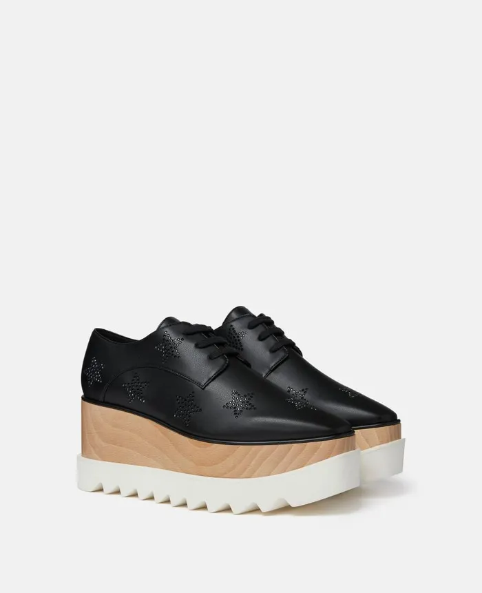 Women Wedges Stella McCartney Elyse Crystal Star Platform Shoes Black