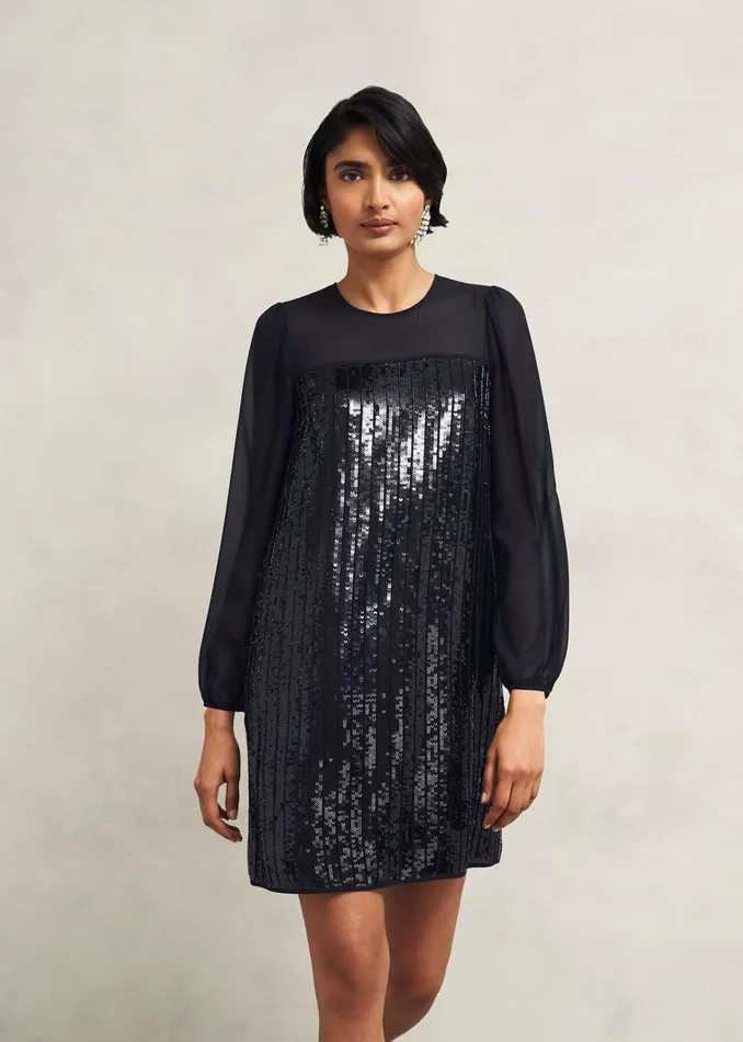 Women Zariah Sequin Dress Hobbs Black Hobbs Dresses and Jumpsuits