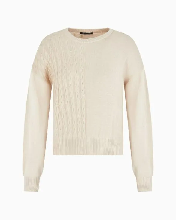 Wool Blend Sweater With Cables Beige Women Armani Knitwear