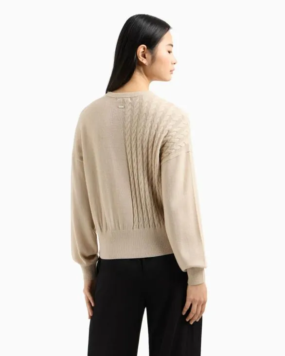 Wool Blend Sweater With Cables Beige Women Armani Knitwear Wool Blend Sweater With Cables Beige Women Armani Knitwear